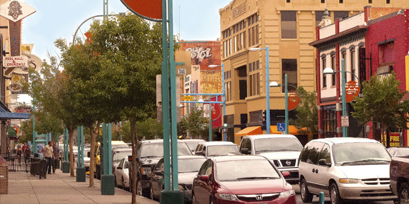 cars parked in town