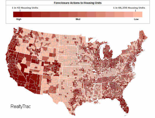 US Map indicating foreclosures