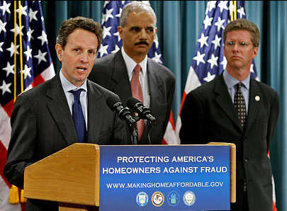 Treasury Secretary Timothy Geithner, Attorney General Eric Holder and HUD Secretary Shaun Donovan