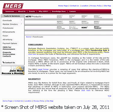 screen shot of MERS Website